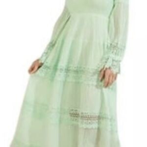 Guess Mint Green Lace-Trim Maxi Dress